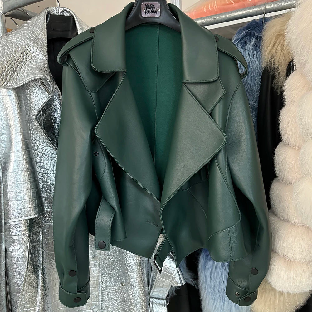 YOLOAgain Oversized Real Leather Jacket Women Sheepskin Coat