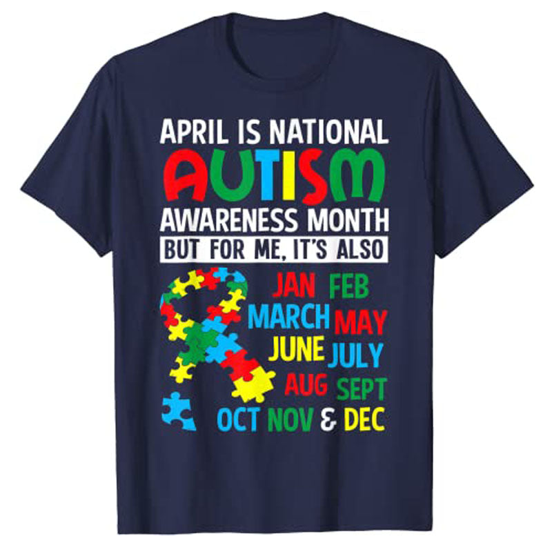 April Is National Autism Awareness Month T Shirt Gift Letters Printed Graphic Tee Tops Sayings Quote Aesthetic Clothes