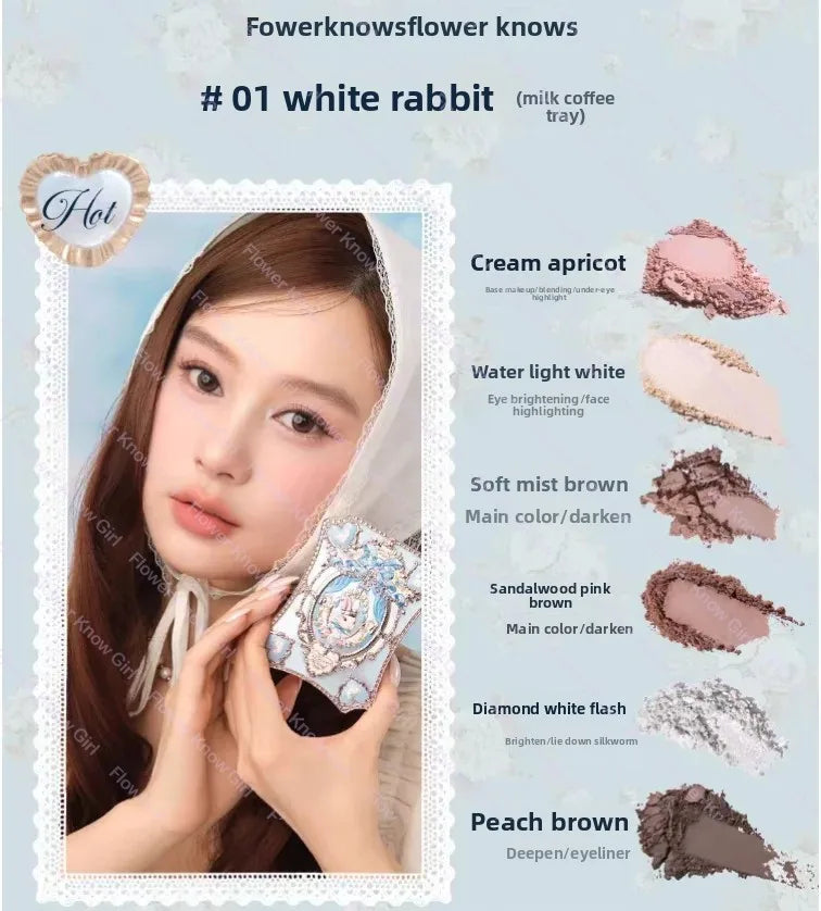 Flower Knows Bunny Garden Collection 6-color  Eyeshadow Palette Rabbit Face Palette Shimmer Matte Satin Makeup Cosmetics
