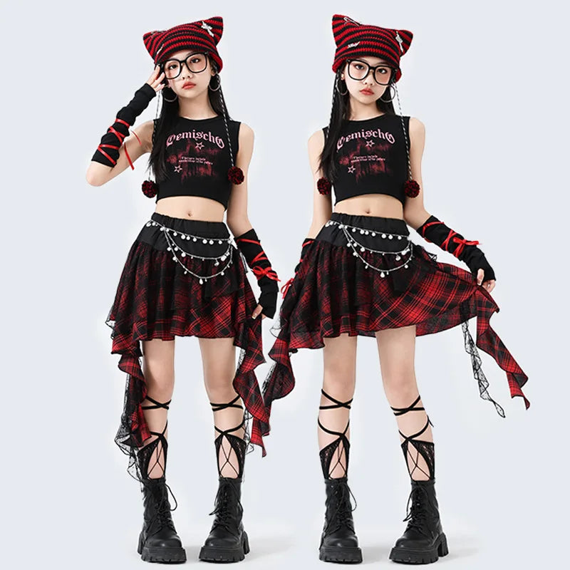 Hip Hop Sweet Girls Crop Top Street Dance Sweat Pants Jazz Girl Group Clothes Sets Kids K-pop Costumes Children Teens Streetwear