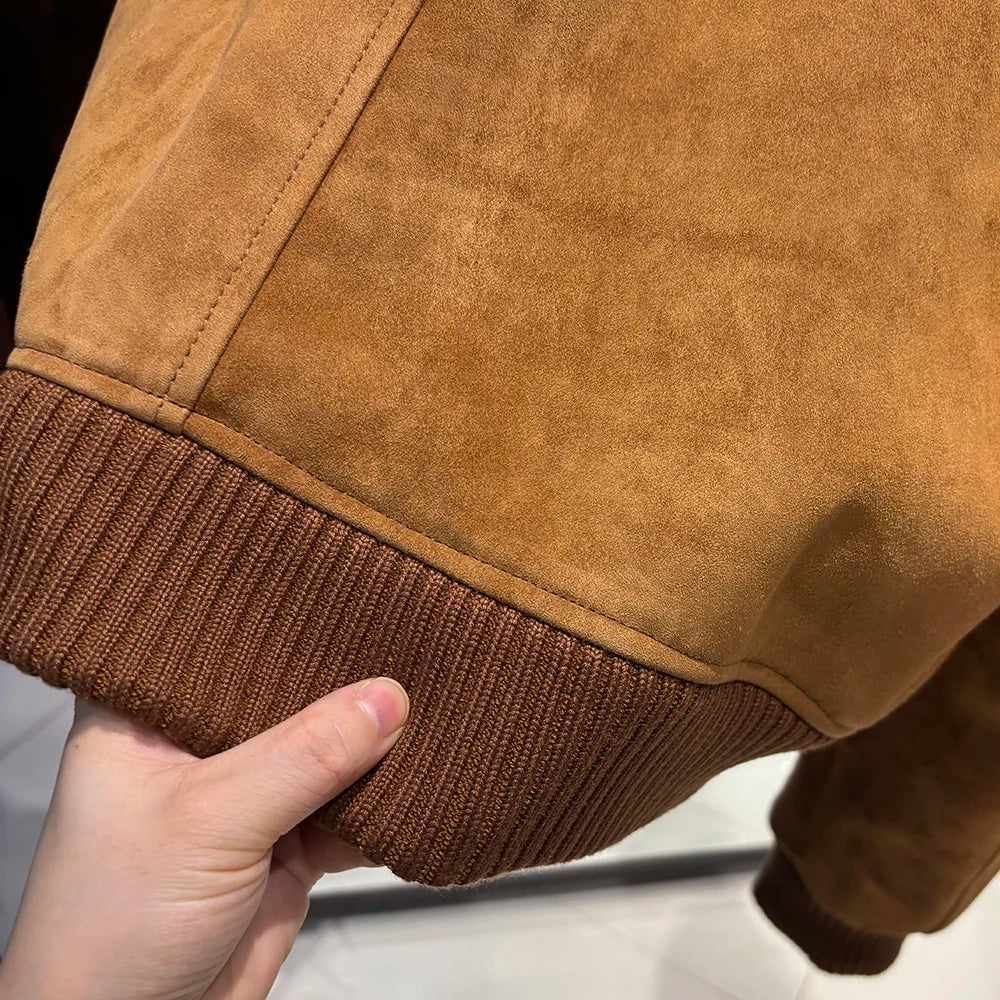 YOLOAgain Real Leather Jacket Women Oversized Suede Bomber Coat 2024 Autumn