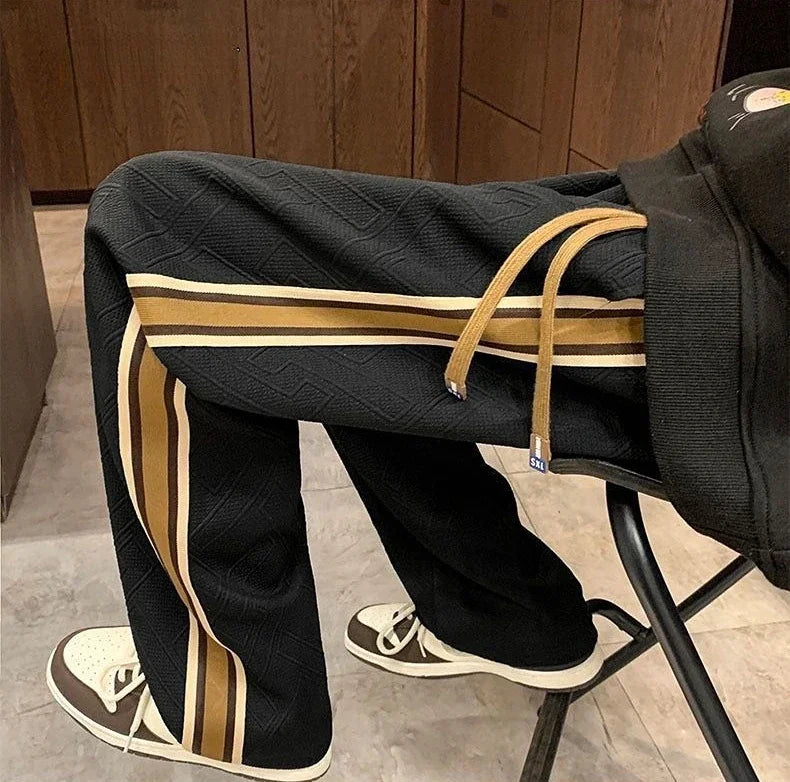 Man Sweat Pants Wide Leg Trousers Stripe Straight Men's Sweatpants Sport Athletic Track Tracksuit Bottoms Harajuku Trend Popular