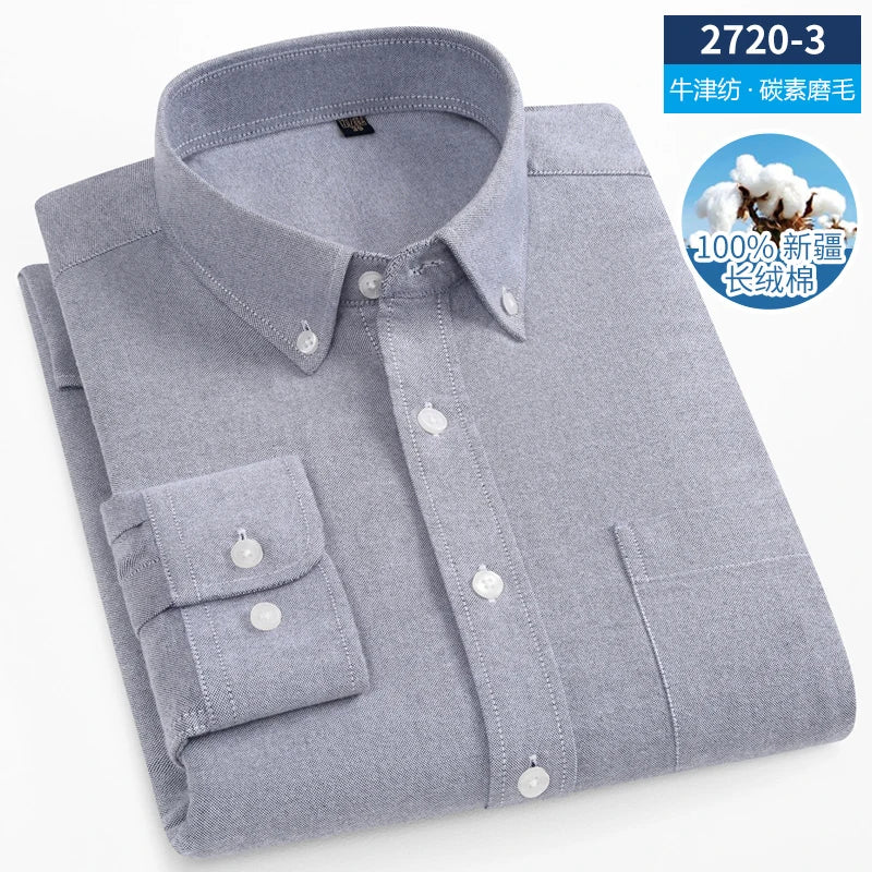New Men Pure Cotton Flannel Soft Regular-fit Long Sleeve Brushed Shirt Single Pocket Comfortable Casual Solid Color Shirts S-5XL
