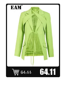 [EAM] Women Black Mesh Irregular Fish Spliced Big Size Blazer New Lapel Long Sleeve Jacket Fashion Spring Autumn 2026 CPG2902
