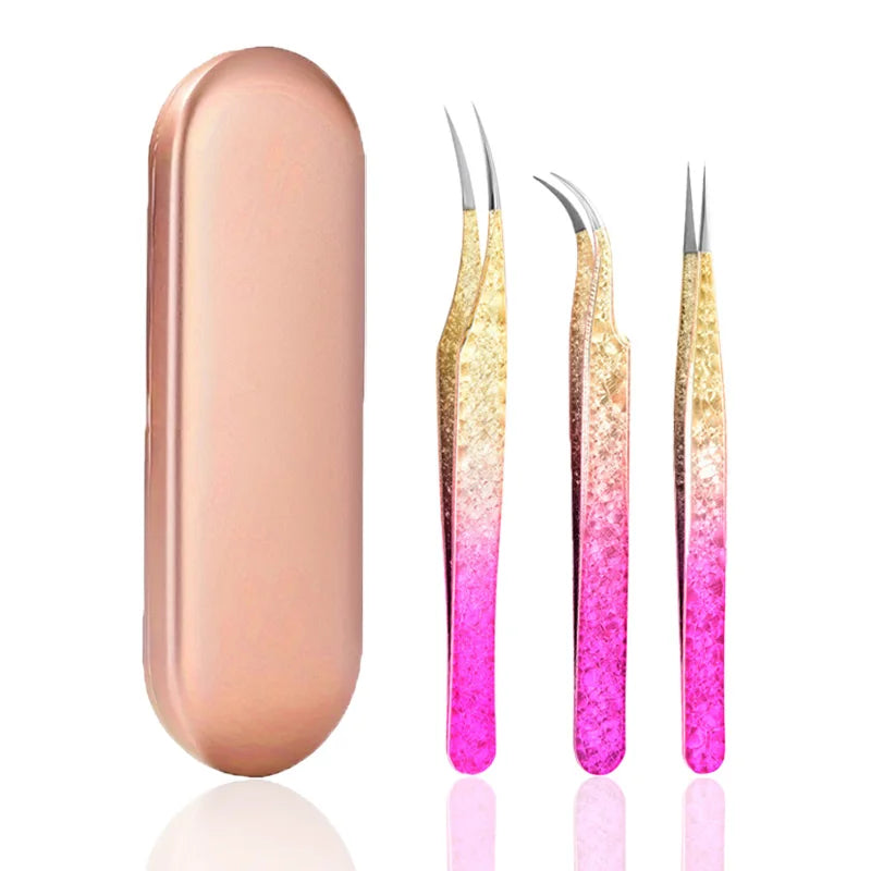 1/3Pcs Precision Stainless Steel Eyelash Extension Tweezers - High-Quality Curved & Straight Tips for Flawless Brow Shaping, Ing