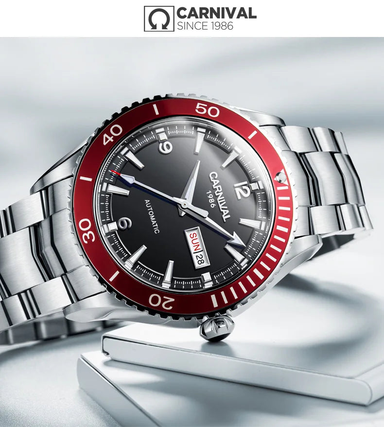 I&W Men Automatic Watch 41mm Mechanical Wristwatch 50M Waterproof Luminous Sapphire Mirror Dual Calendar Week Date