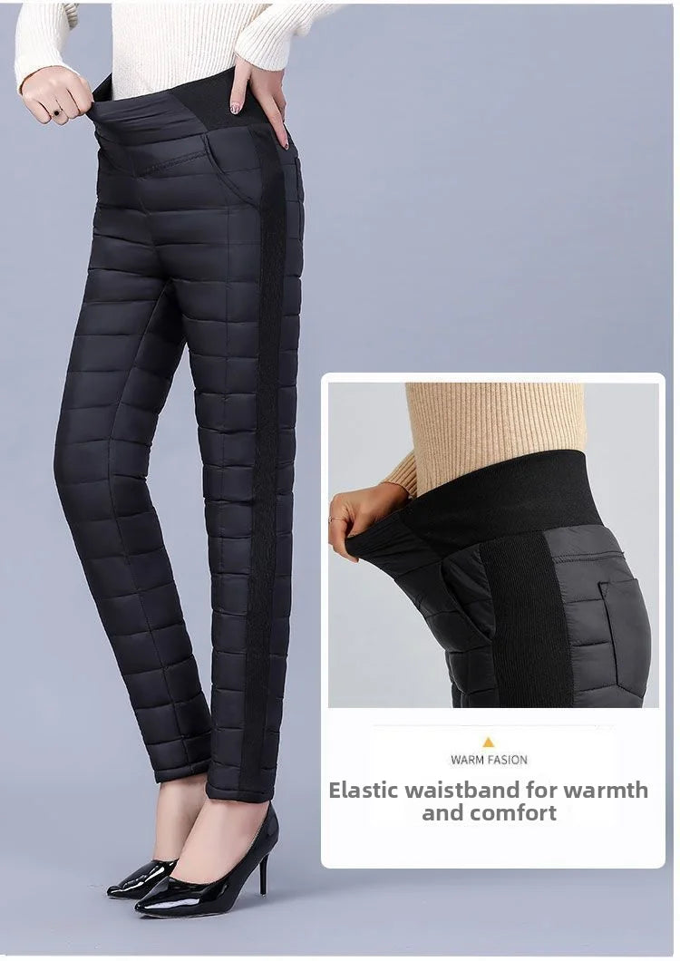 High Waist Thickened Cotton Pants Women's Elastic Slim Fit Korean Style Winter Outerwear Warm Cotton Trousers for Ladies