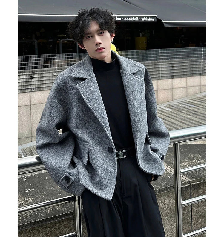 High-end British Style Sle Ort Suit Woolen Jacket Men's Autumn Winter High Sensation Cool Korean Sle Coats Jaet Outerwear Unisex
