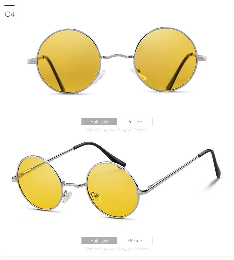 Trendy Round Polarized Sunglasses High Quality Brand Design Vintage Party Men Circle Small Frame Women Yellow Shades Sun Glasses