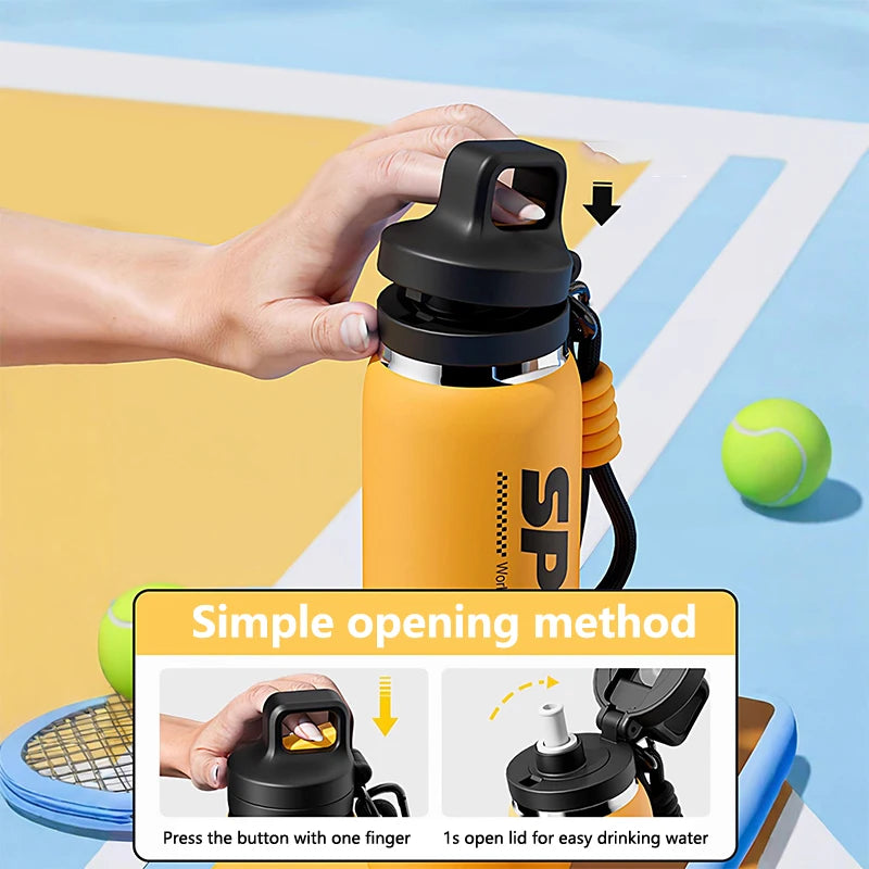 New Insulated Water Bottle, Portable, Unisex, Outdoor Cycling Water Bottle, One Lid, Double Drinking Straw.