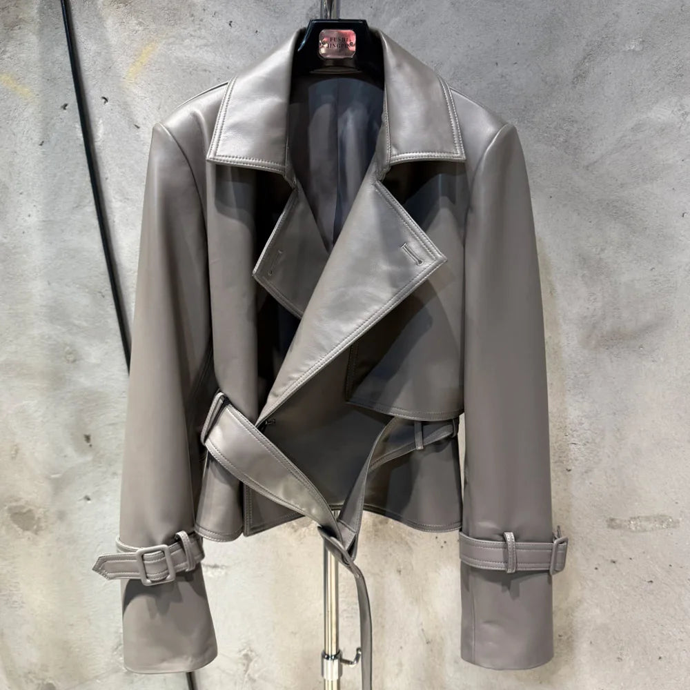 Ladies Blazer Leather Coat Office Lady Sheepskin Jackets Female Genuine Leather Outwear