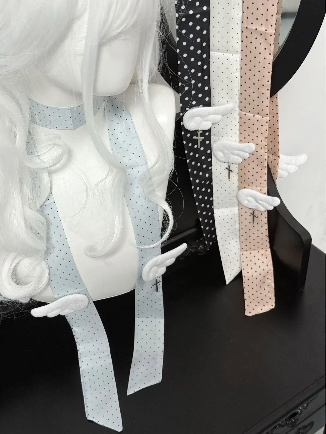 Handmade Polka Dot Silk Necktie Summer New Japanese-style Lolita Long Bowtie Girl Y2K Landmine Decoration Bow Tie Accessories