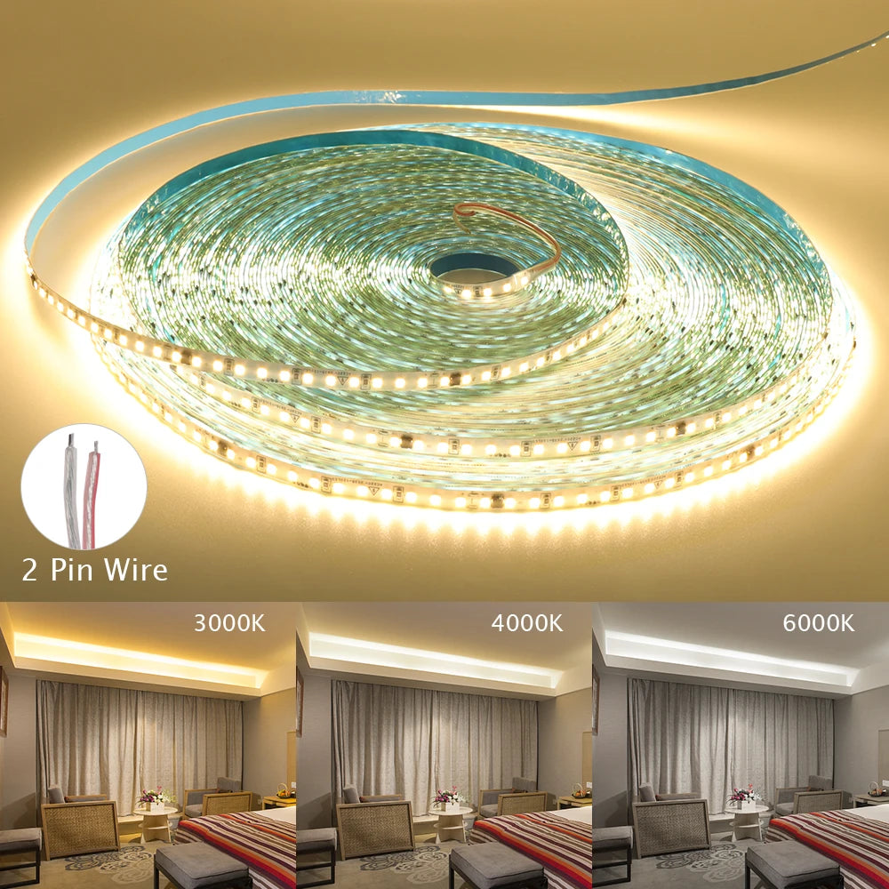 Adhesive Led Light Strip 10M 50M AC 220V 2835 120LEDs/m tiras de luces led Waterproof Ribbon Home Decor 3000K 4000K 6000K