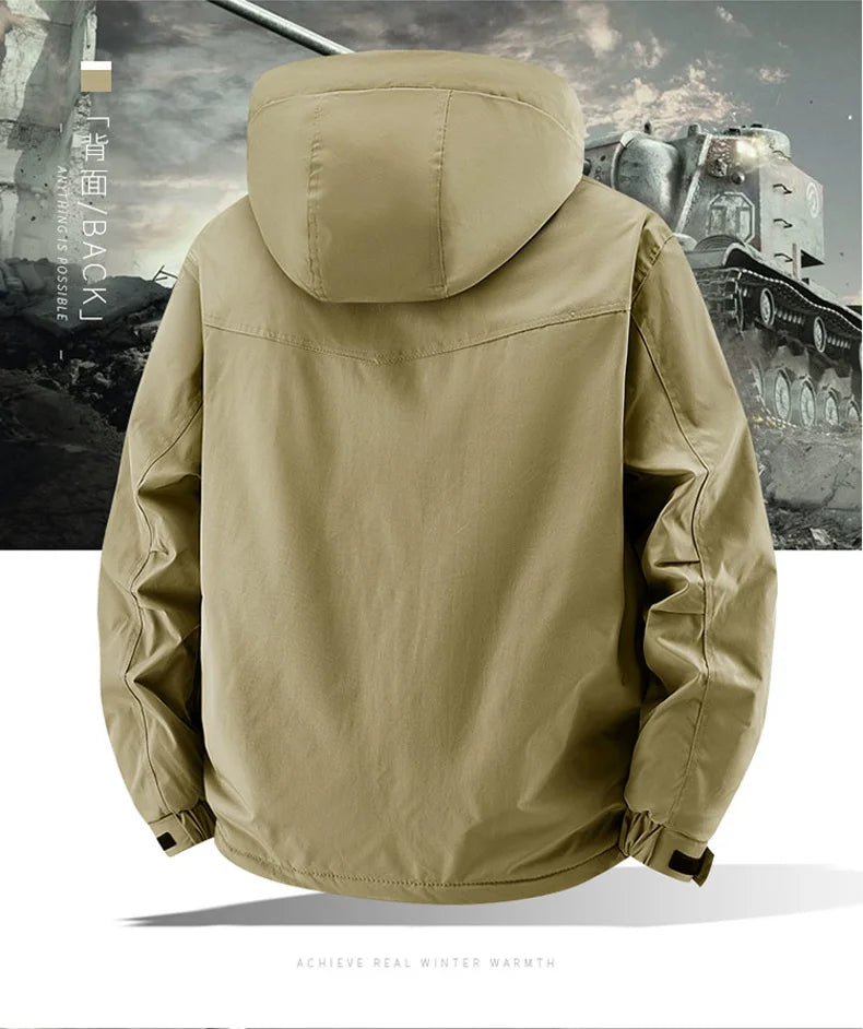 Winter Jacket Men Outwear Fleece Liner Warm Hooded Men multi-pocket Cargo Jacket Men Windproof Casual Hiking Coat Male Clothing