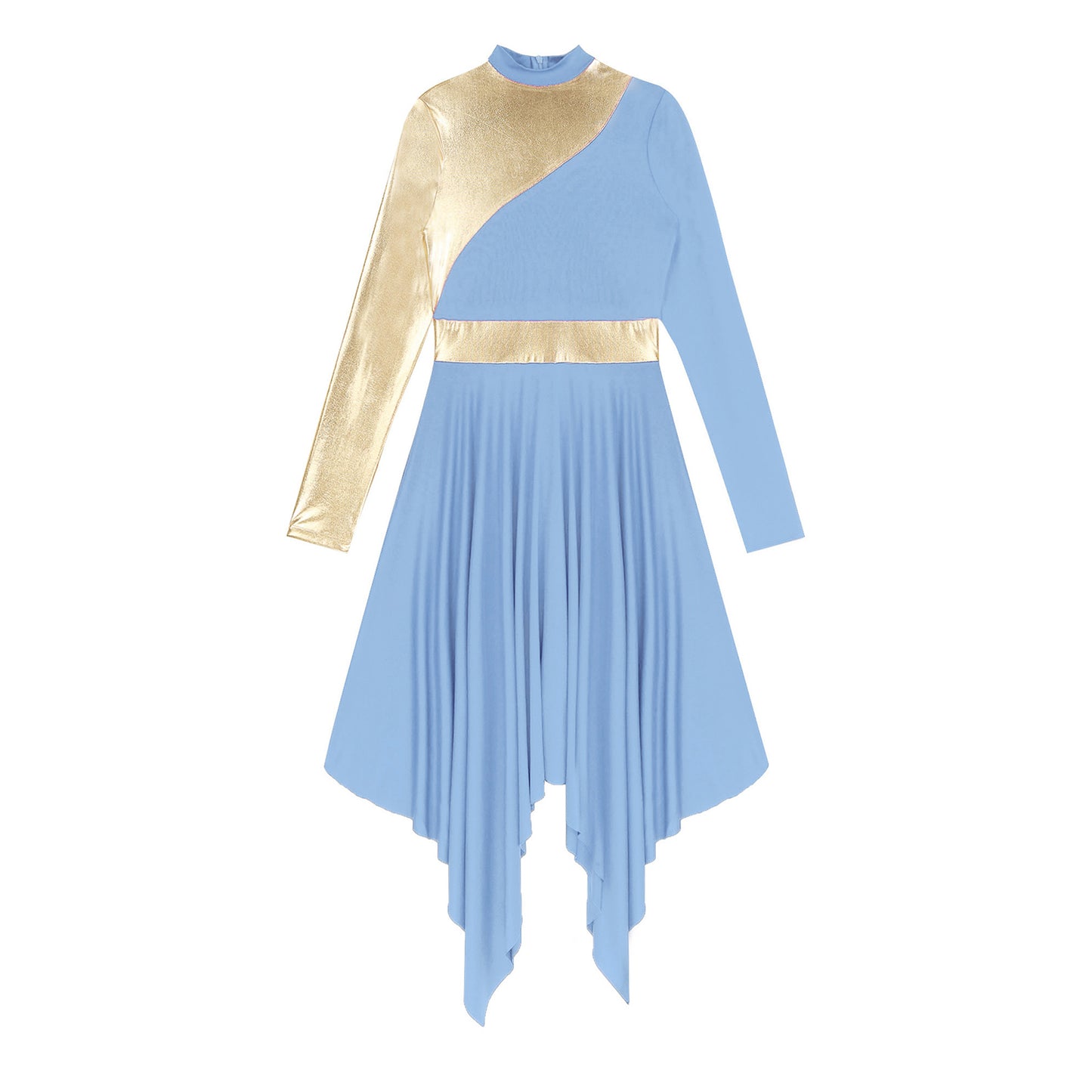 Women Modern Lyrical Dance Dress Waltz Ballroom Performance Costume Church Choir Worship Gown Long Sleeve Shiny Dancewear