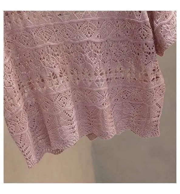 Summer Woman Tshirts Short Sleeve O-neck Loose Tees 2025 Ropa Mujer Hollow Out Knitted Crop T-shirts Vintage Women's Clothes
