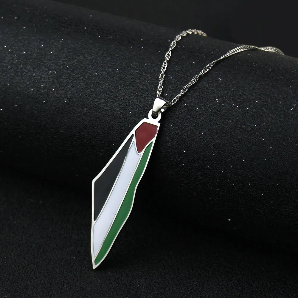 Palestine Map Flag Pendant Necklace For Women Men Stainless Steel Map Geography Necklace Choker Chain Jewelry