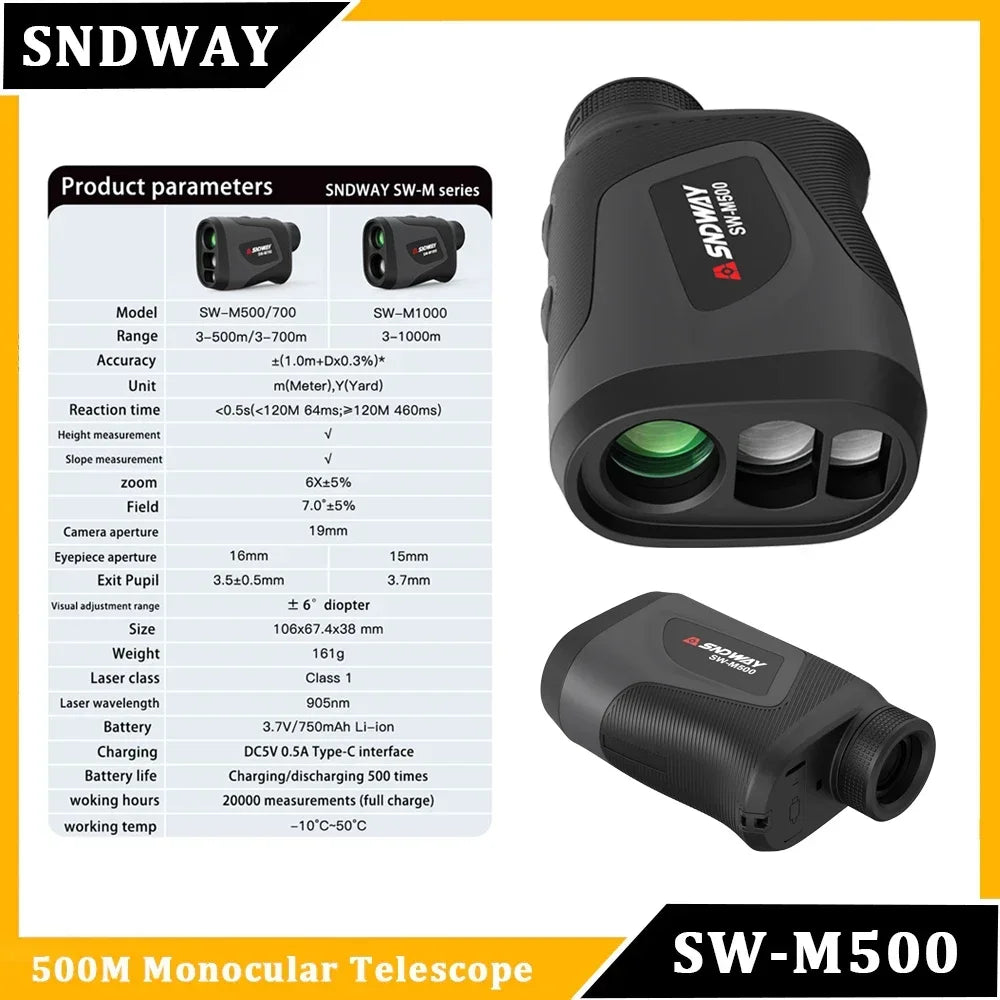 SNDWAY Golf Laser Distance Meter Rangefinder for Hunting 1000M 1500M 2000M Laser Telemeter Golf Camera Outdoor Telescope