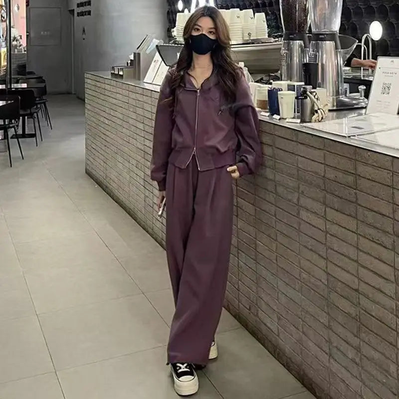 Pant Sets Two Pieces Hooded Hoodies Matching Sets Zipper Sweatshirts Long Sleeve Loose Drawstring Straight Pants Casual