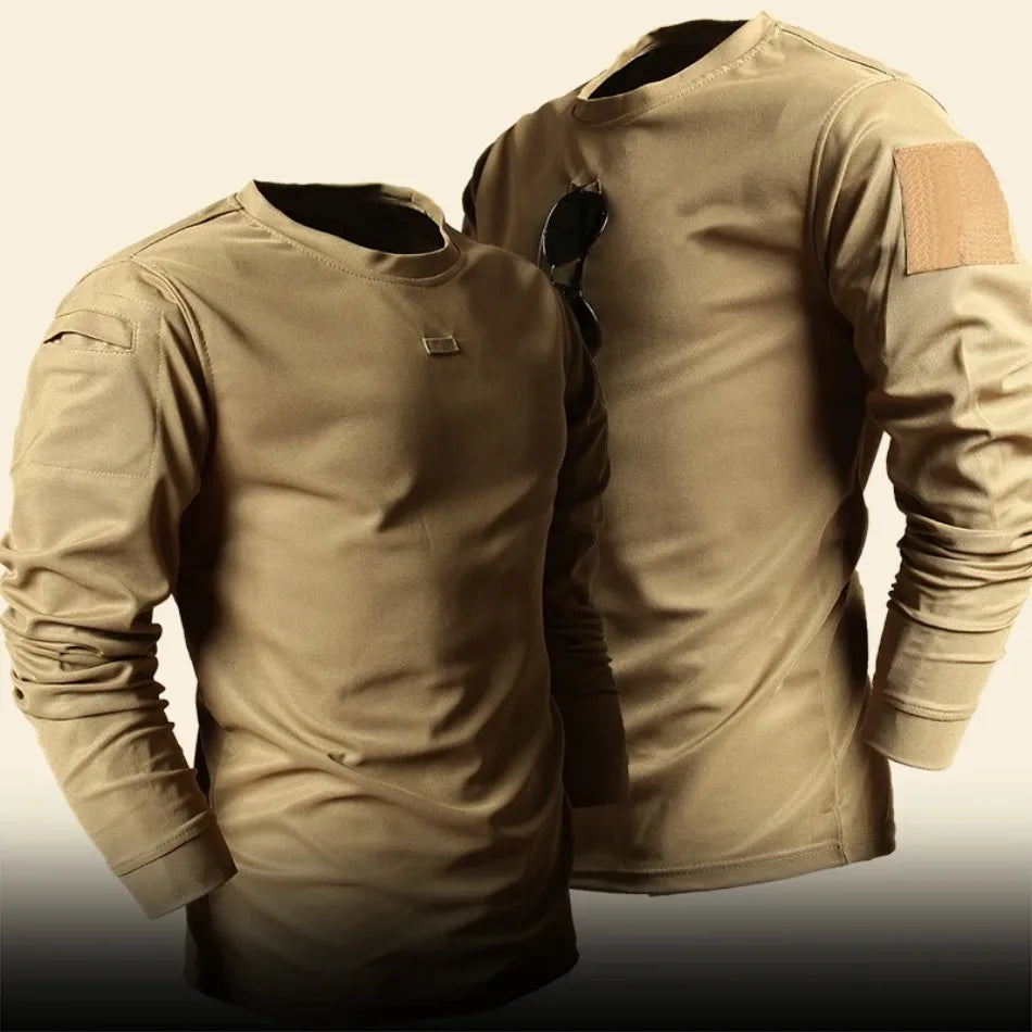 Spring Training Tactical Top Mens Elastic Wear-resistant Outdoor Sports Long Sleeved T-shirt Quick Drying Slim Round Neck Shirt