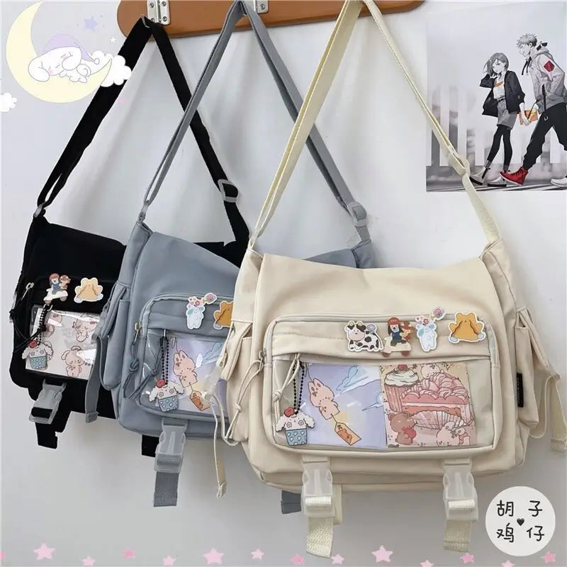 Nylon Crossbody Bags for Girls School Bags Japanese Transparent Bookbag Pocket Women Handbags Shoulder Messenger Bag Satchels
