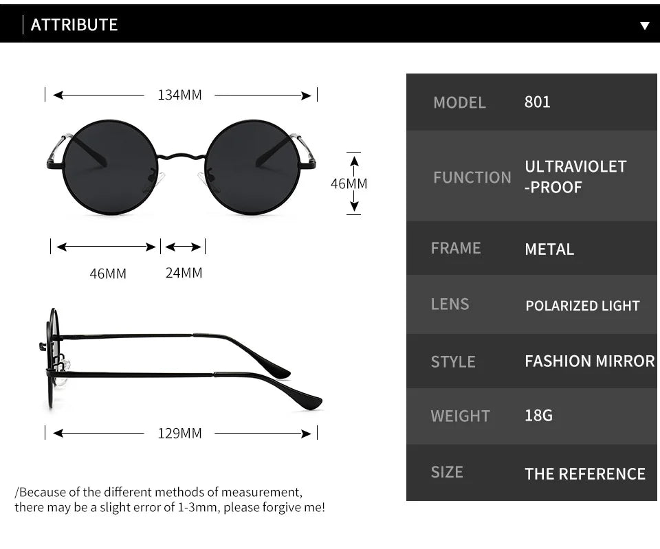Round Polarized Sunglasses Men Women Retro Sun Glasses Male Female Brand Designer Metal Frame Eyewear Driving Eyeglasses UV400