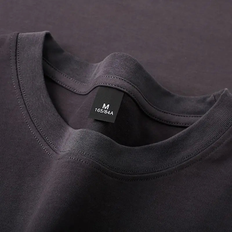 600G/㎡ Long-sleeved T-shirt Men's American Bundle Bottoming Shirt with Small Neckline Loose Pure Cotton Green Autumn Top Men's