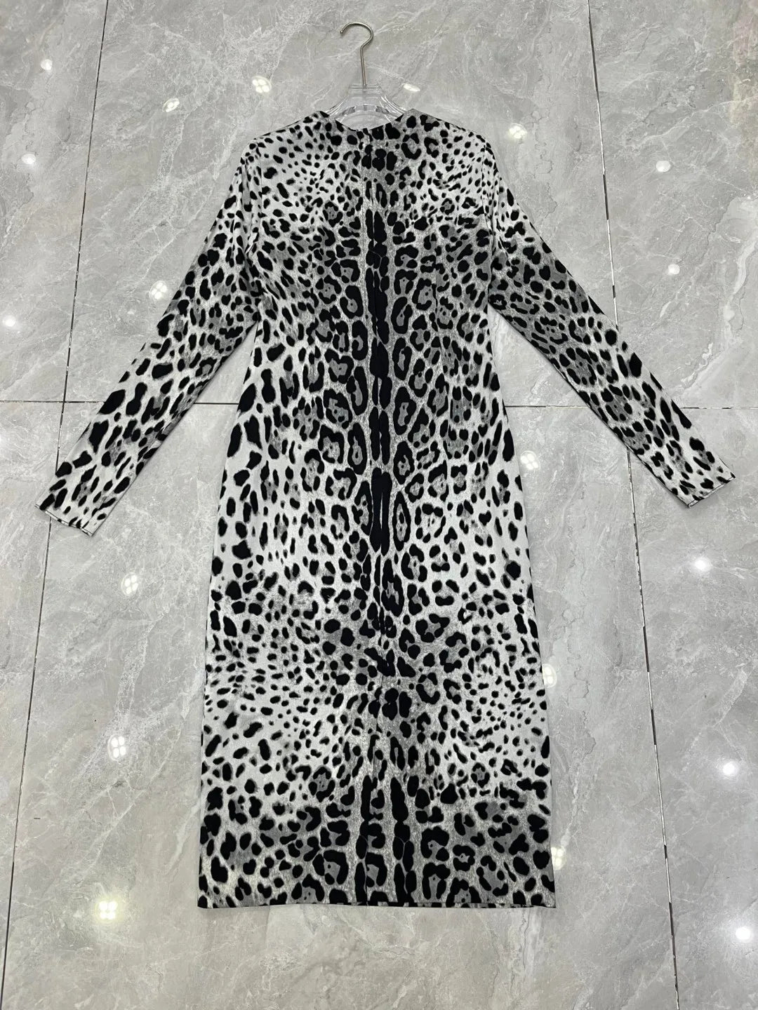 Elegant Women's Party Dress 100% Silk | Luxury Designer Black Leopard Print Midi | Evening Cocktail Gown | Spring 2025 Runway
