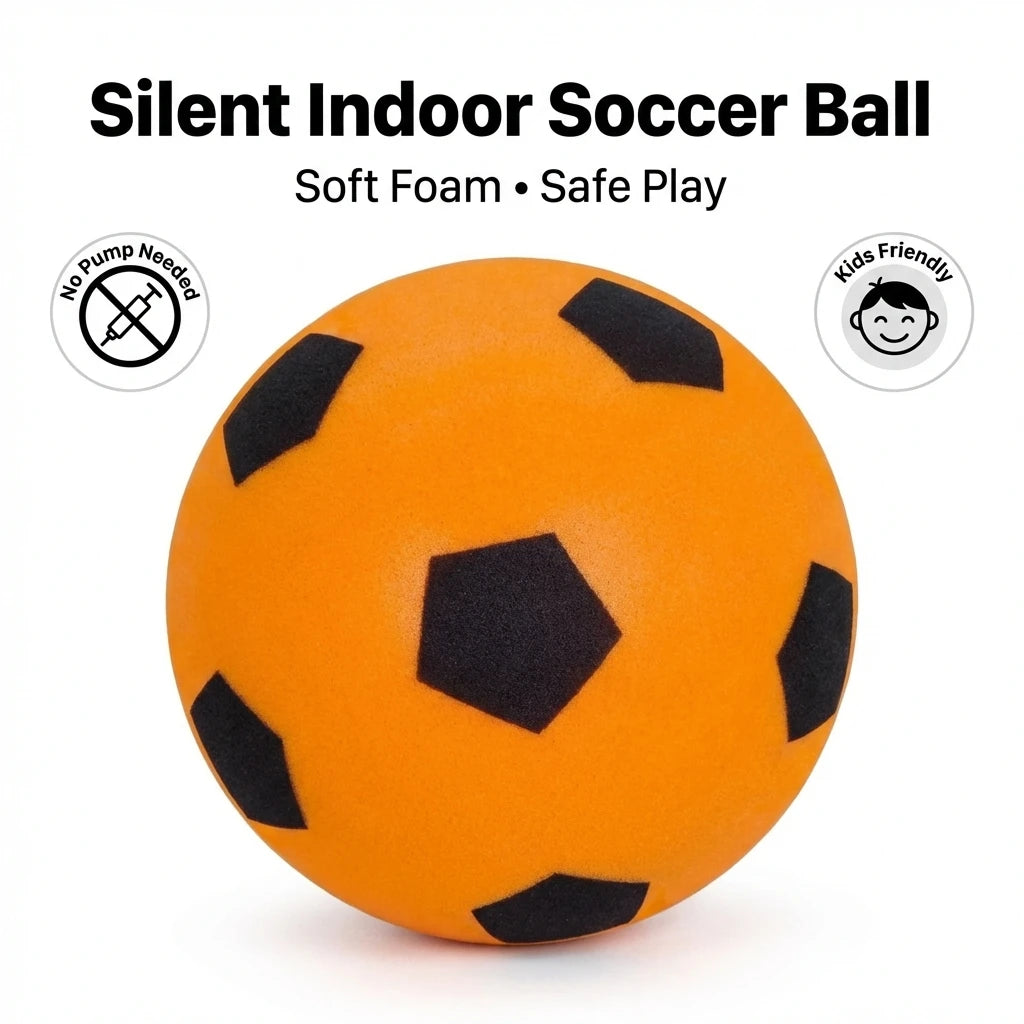 Silent Indoor Soccer Ball, Soft Airless Foam Football for Kids, Quiet Bounce Training Ball, Safe for Home/Living Room