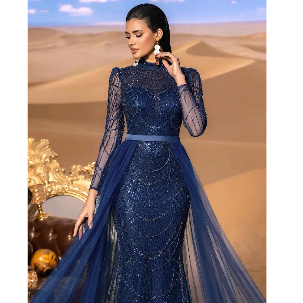 Elegant Wedding Evening  Dress for Women 2026 Muslim Long Sleeves Mermaid Detachable Train Sequined Prom Party Gown Customized