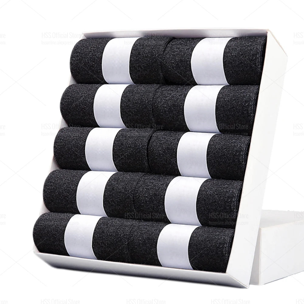 HSS 5/10 Pairs Men's Cotton Blend Socks Black Business Men Socks Soft Breathable Summer Winter for Male Socks Plus Size (6.5-14)