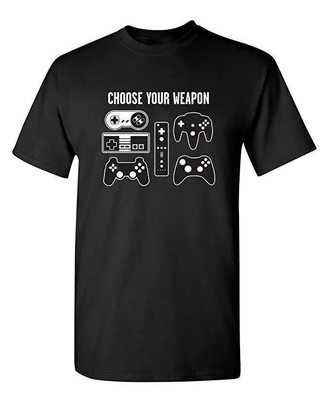 Cotton  100% European-style Men CHOOSE YOUR WEAPON Letter-game Printed Short-sleeved T-shirt Graphic T Shirts  Streetwear