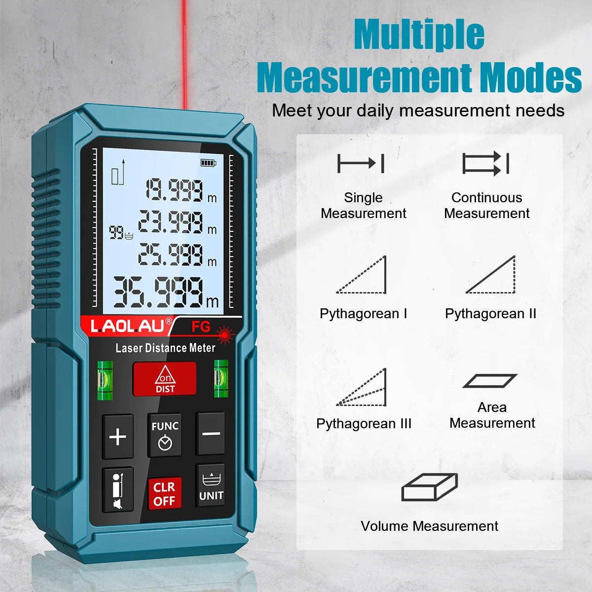 Laser Meter Digital Tape Timer Trigger Measure Tools 50m 100m 150m Laser Distance Meter Bubble Level Handheld Laser Rangefinder