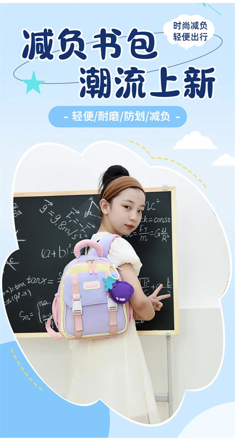 New Large-capacity Backpack Children Kindergarten Backpack Boys Girls Kids Load-reducing Color-blocking Double-shoulder Bag