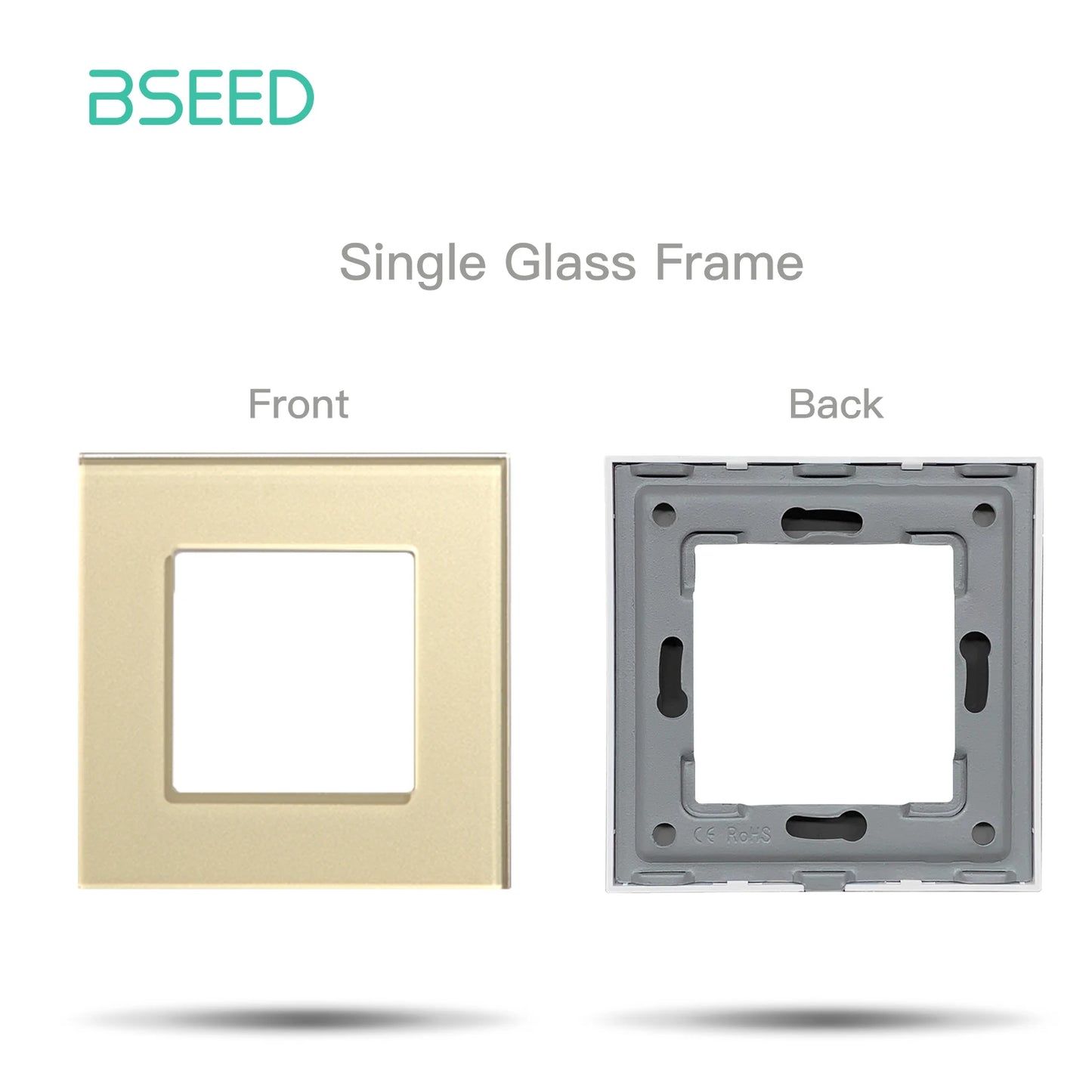 BSEED Only Glass Frame Panel Single Double Frames Wall Socket Triple Four Frames DIY Part with Metal Frames White Black Golden