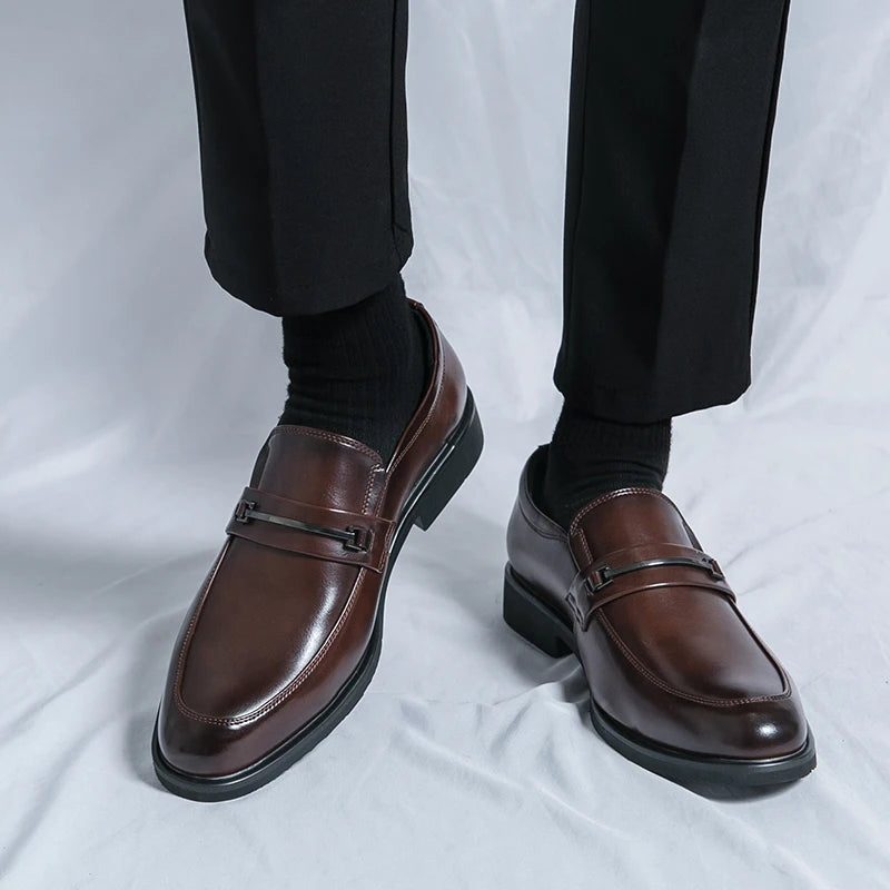 Men's Formal Leather Shoes Classic Style Slip On Loafers Round Toe Breathable Non-Slip Business Dress Wedding Office Casual Shos