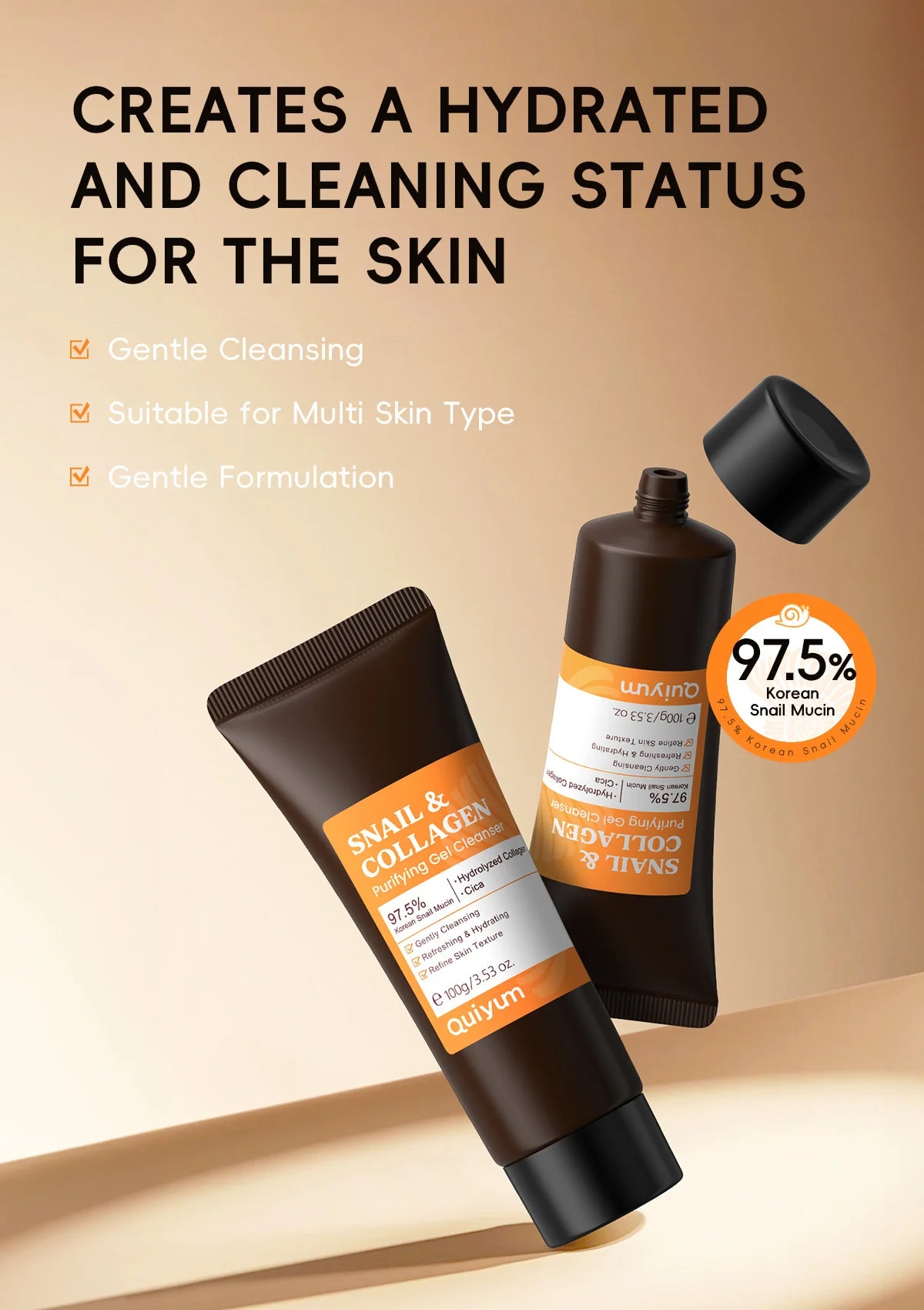 Quiyum 3 Step Set 97.5% Snail Mucin Collagen Hydrating Glowing Skin Korean Skincare