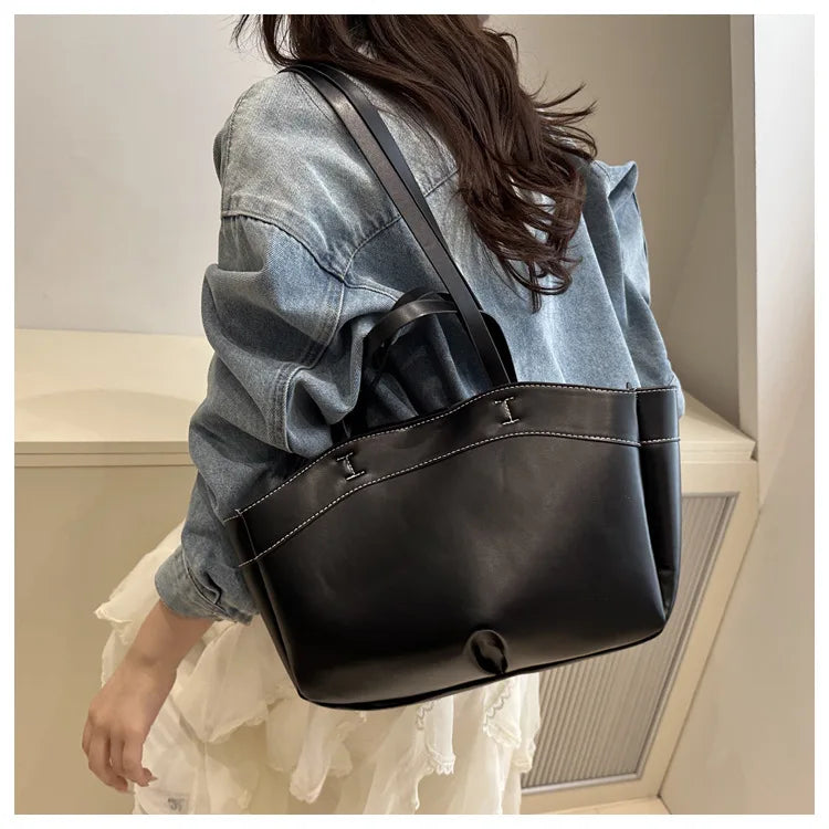 Women Tote Bag Underarm Bag Large Capacity PU Leather Shoulder Bags Vintage Solid Crossbody Bag Trendy Briefcase Bags with Purse