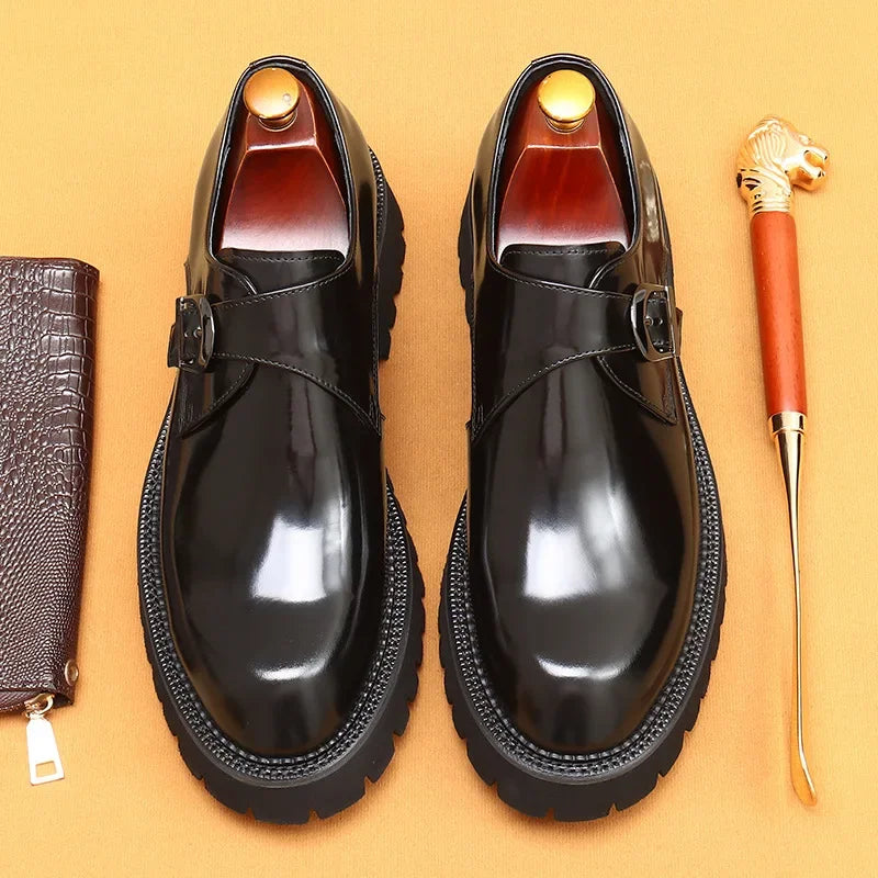 Italian Patent Leather Mens Dress Shoes Luxury Brand Handmade Fashion Platform Elegant Genuine Leather Wedding Oxfords Shoes Man