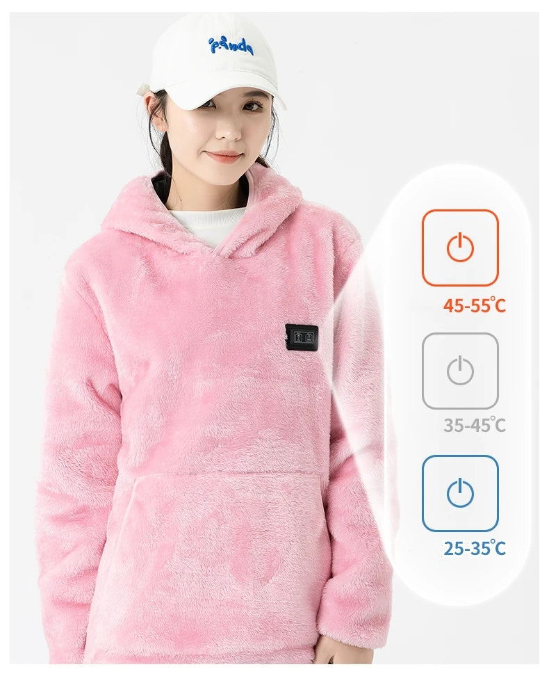 USB Infrared 9 Heating Areas Hoodies Sweater Winter Electric Heated Sweater Waistcoat For Sports Hiking Oversized M-6XL