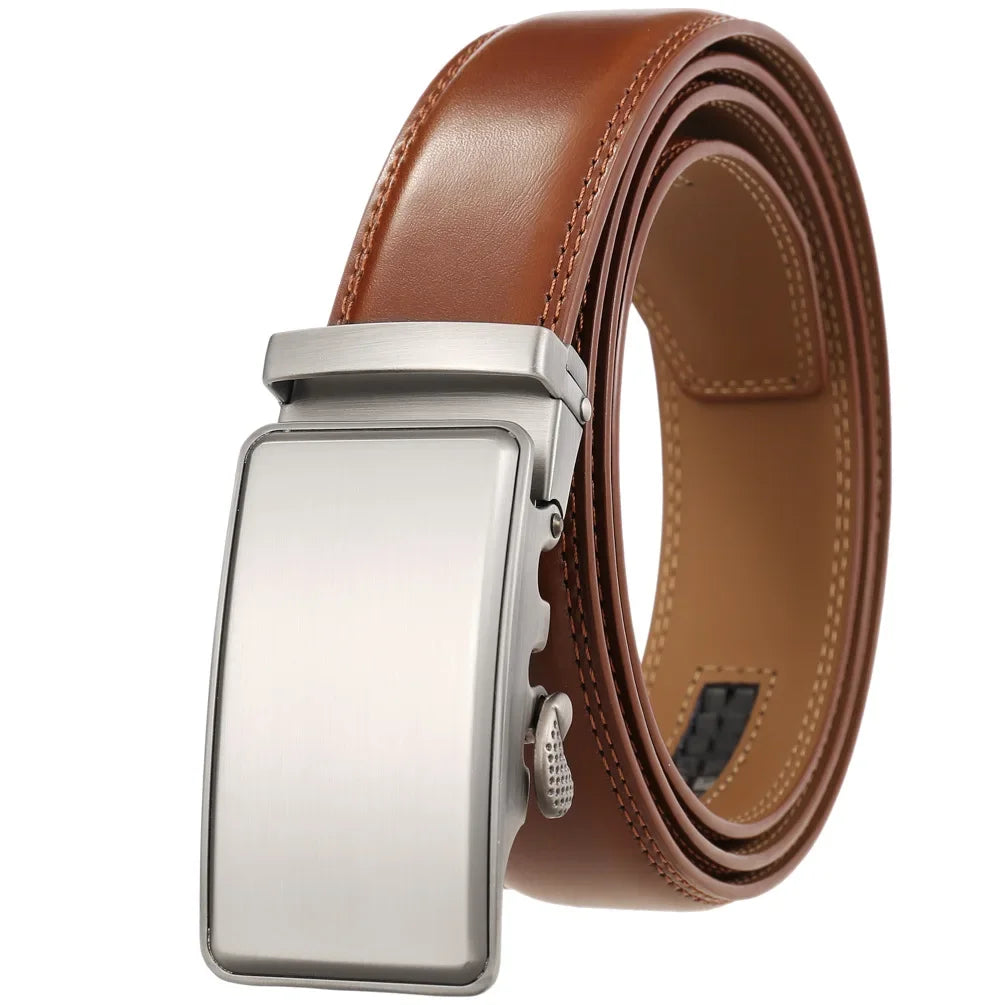 Men's Genuine Leather Belt Fashion Automatic Buckle Belt for Popular Business High Quality Male Belt Brown