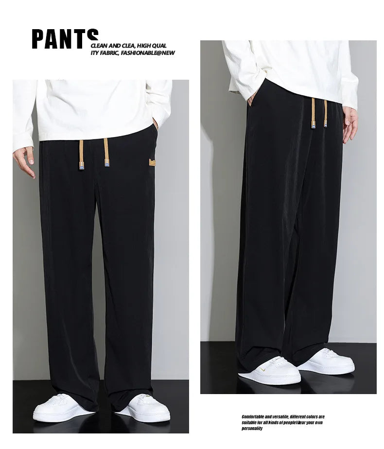 Spring Autumn Men's Clothing Drapey Wide-leg Pants, Loose Sports Pants Trendy Straight-leg Casual Trousers