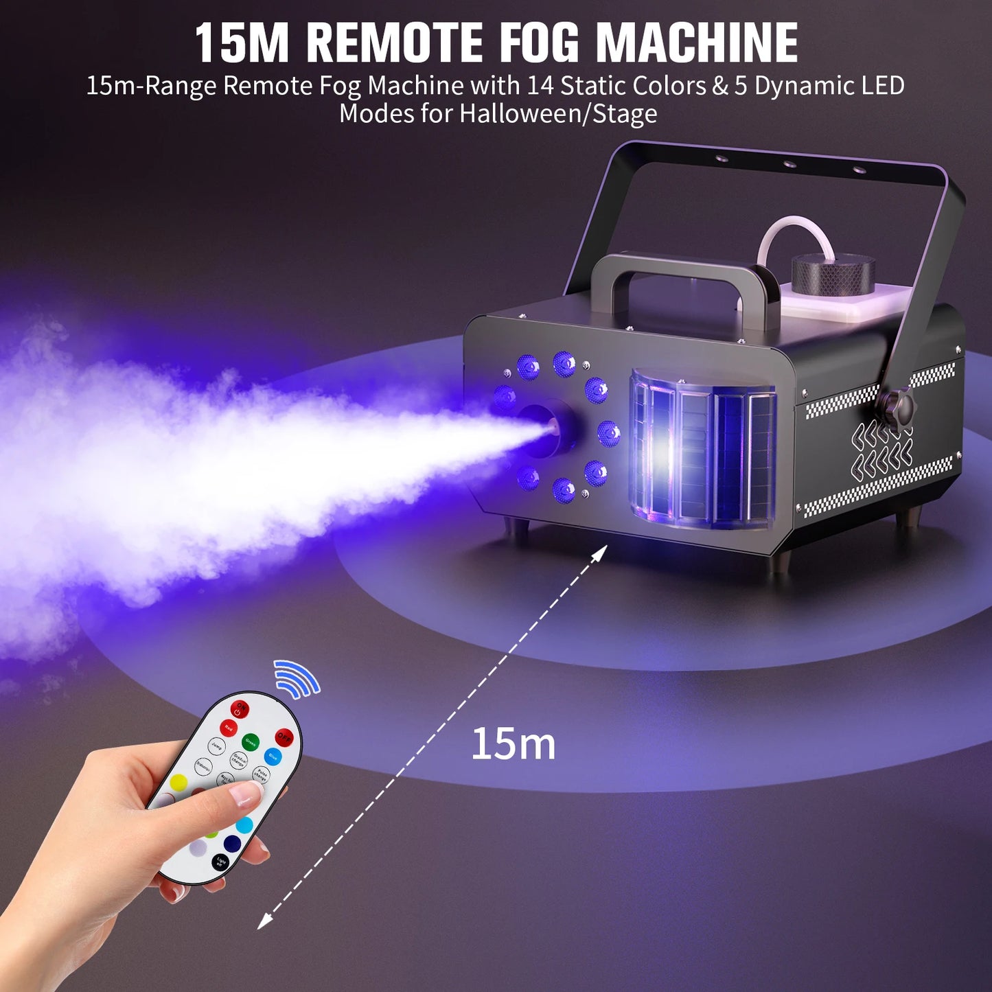 Yiflamefly 1200W RGB 9LED Fog Machine With Sword Beam Effect 14 Static Colors Smoke Machine For Halloween Wedding Party KTV Bar