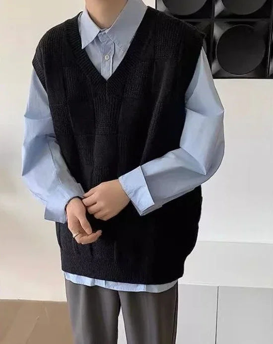 Sleeveless Knitted Sweaters for Men Black V Neck Waistcoat Man Clothes Vest 100 Pure Cashmere X S Wool Japanese Harajuku Fashion