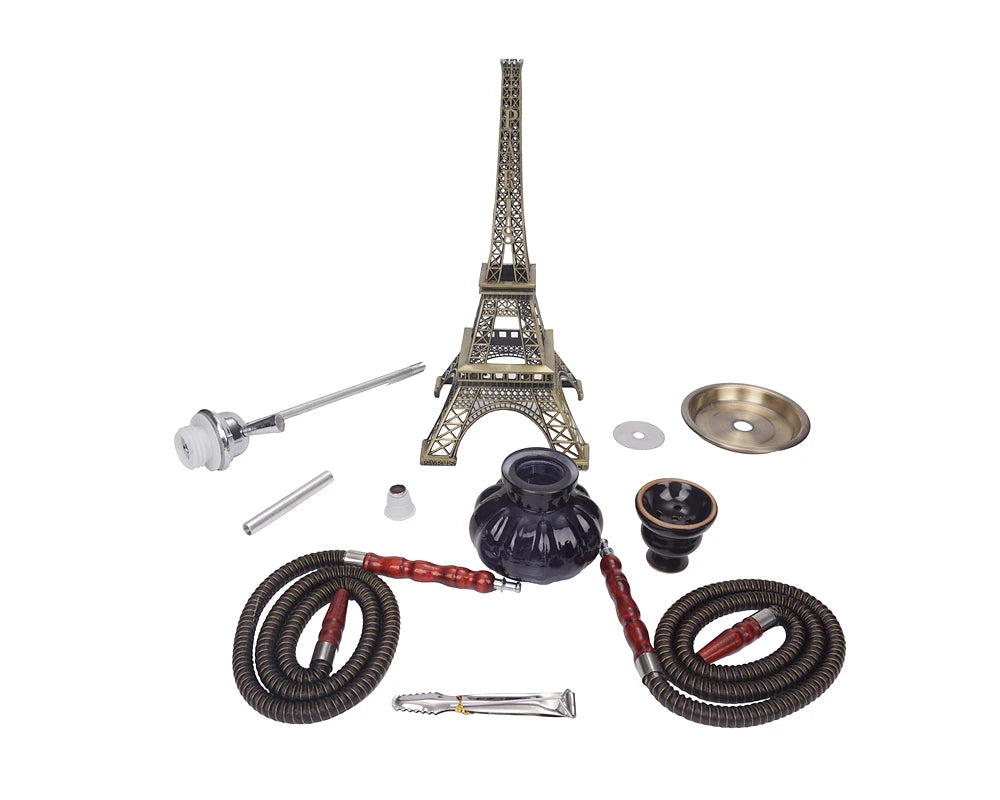 Tower Hookah Shisha Pipe Set Double Hookah Hoses Glass Base Ceramic Bowl Charcoal Tongs Chicha Narguile Sheesha Hookah Smoking