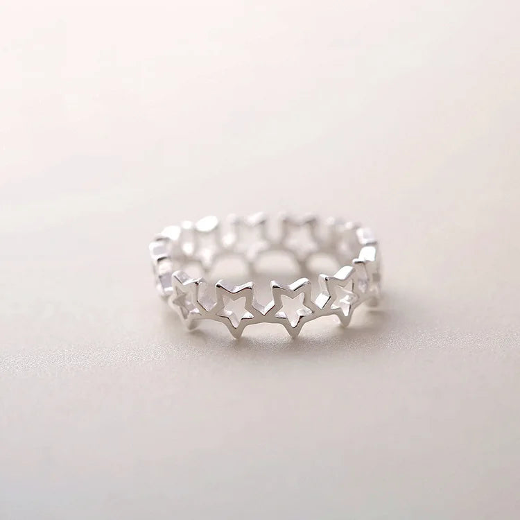 925 Sterling Silver Star Adjustable Ring For Fashion Women Party Fine Jewelry Minimalist Punk Accessories