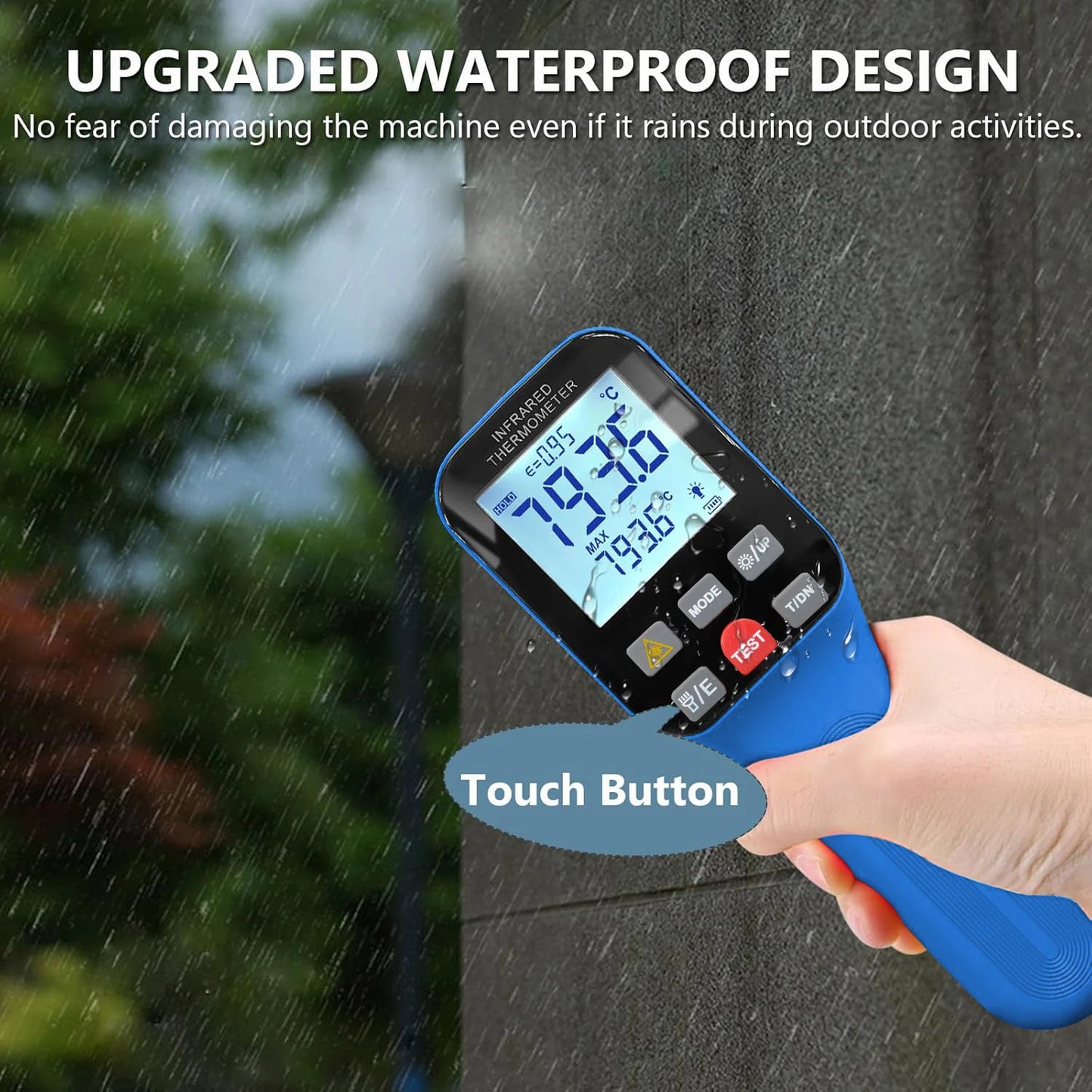 Non-Contact Infrared Thermometer with Laser Targeting - Button-Operated Industrial/High-Temperature Surface Measuring Tool