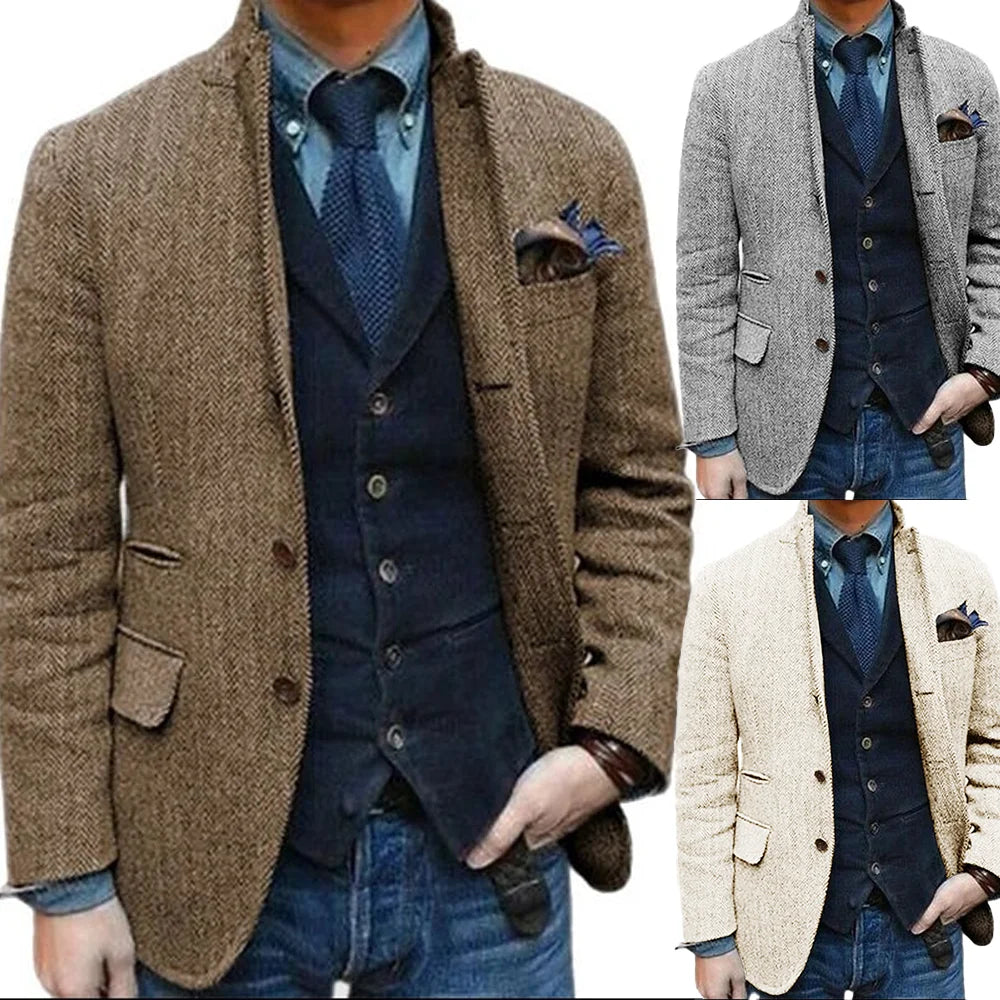 Wool Blazer for Men 3 Button Design Stand Collar Jacket Spring New Style, Men's Suit Jacket XS-5XL