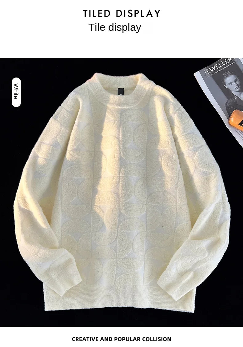 Wool Solid Sweater Long Sleeve Round Neck Fashion Knitted Pullover Coat Autumn Sweatshirt Warm Casual Men Thick New Jacket Tops