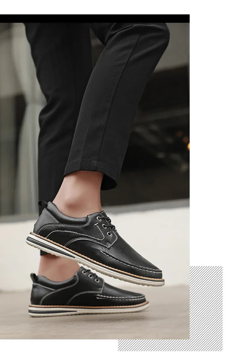 Men Genuine Leather Casual Shoes Fashion Business Leisure Shoes Lace-up Loafers